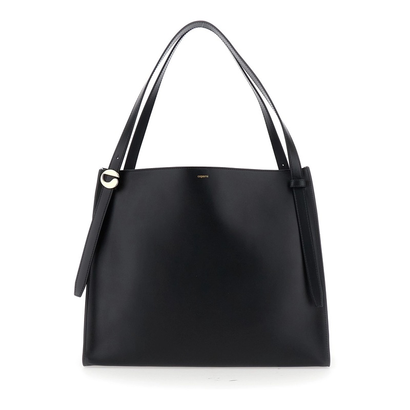 Black Shoulder Bag with Logo Detail and Logo Lettering on the Front in Leather Woman