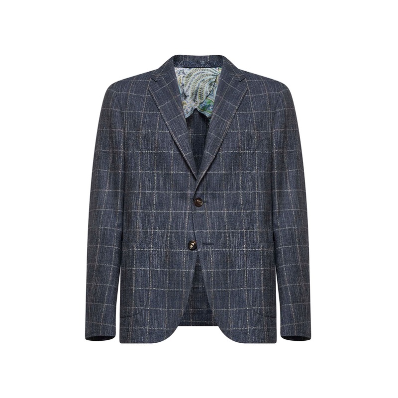 Blue checked canvas single-breasted blazer