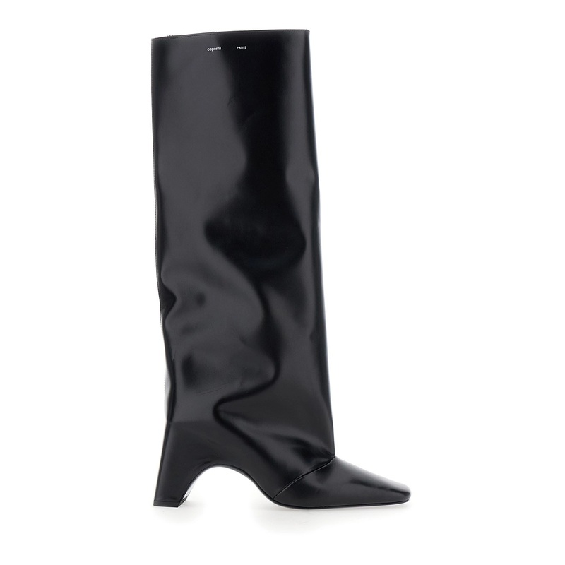 ‘Bridge’ Black Boots with Logo Lettering on the Side and High Heel in Leather Woman