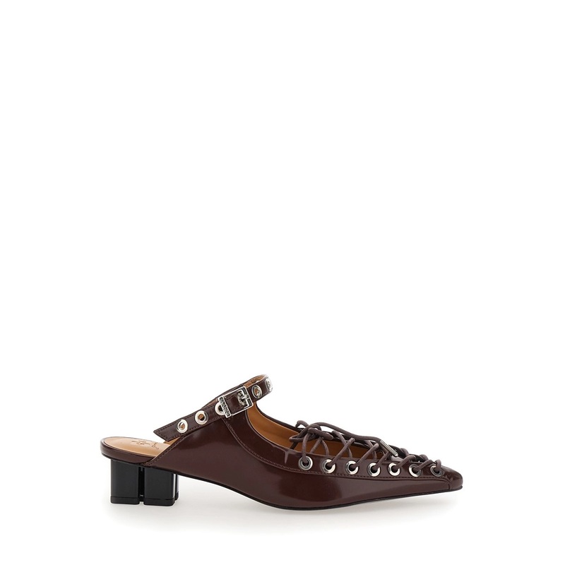 Brown Sandals with Pointed Toe Design and All-Over Laces in Eco Leather Woman