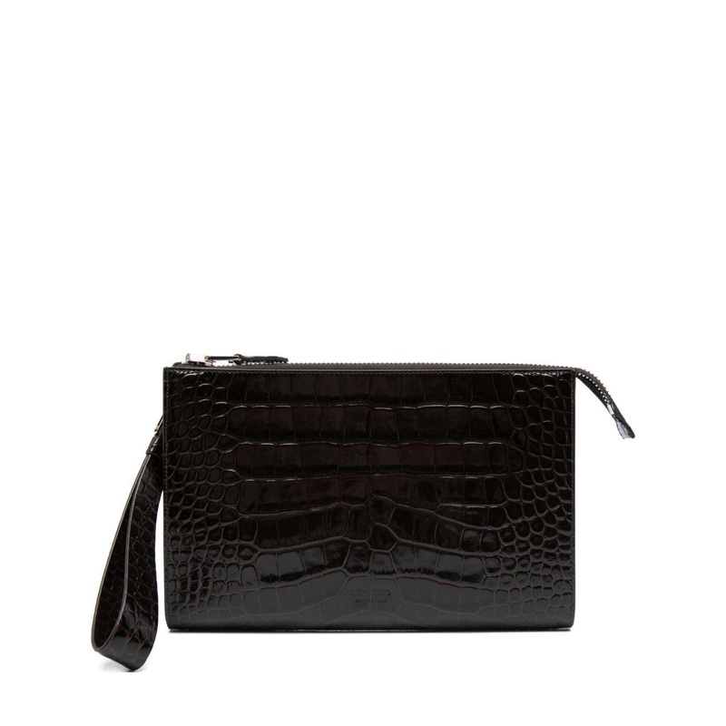 Clutch with Crocodile-Effect Leather
