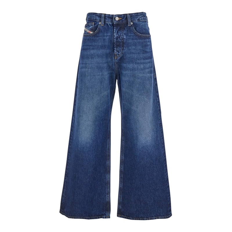 ‘D-Sire 1996’ Blue Jeans with Wide Leg and Logo Patch on the Rear in Denim Woman
