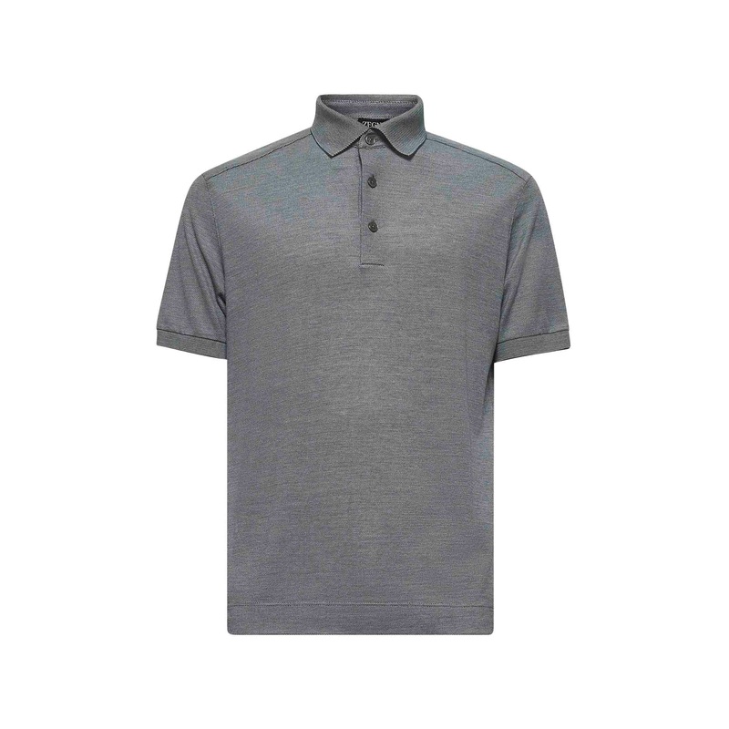 Green cotton and silk piquet polo shirt