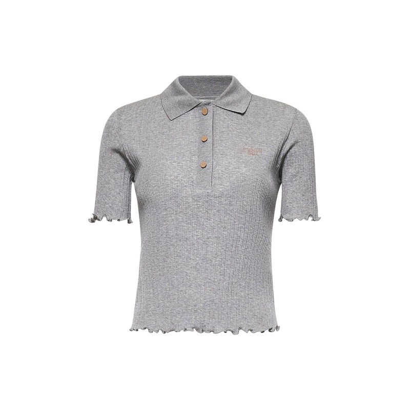 Grey ribbed jersey embroidered polo shirt
