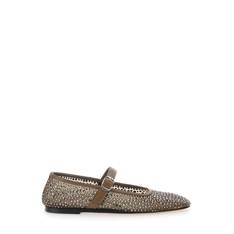 ‘Mary Jane’ Metallic Ballet Flats with Strap and All-Over Beading in Fabric Woman