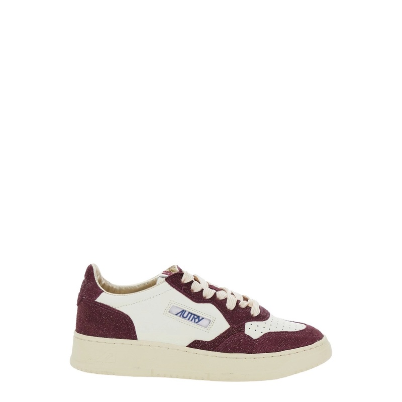 ‘Medalist’ Bordeaux Low Top Sneakers with Logo Detail in Leather and Suede Woman