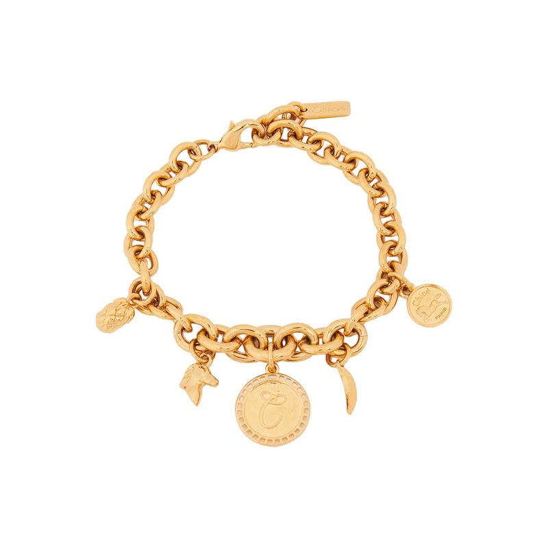 Metallic Bracelet with Charms and Chain-Link Design in Brass Woman