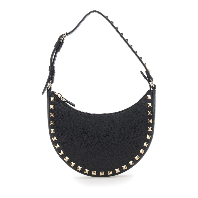 ‘Rockstud’ Black Mini Bag with Rockstud Embellishments and Adjustable Shoulder Strap in Grained Leather Woman
