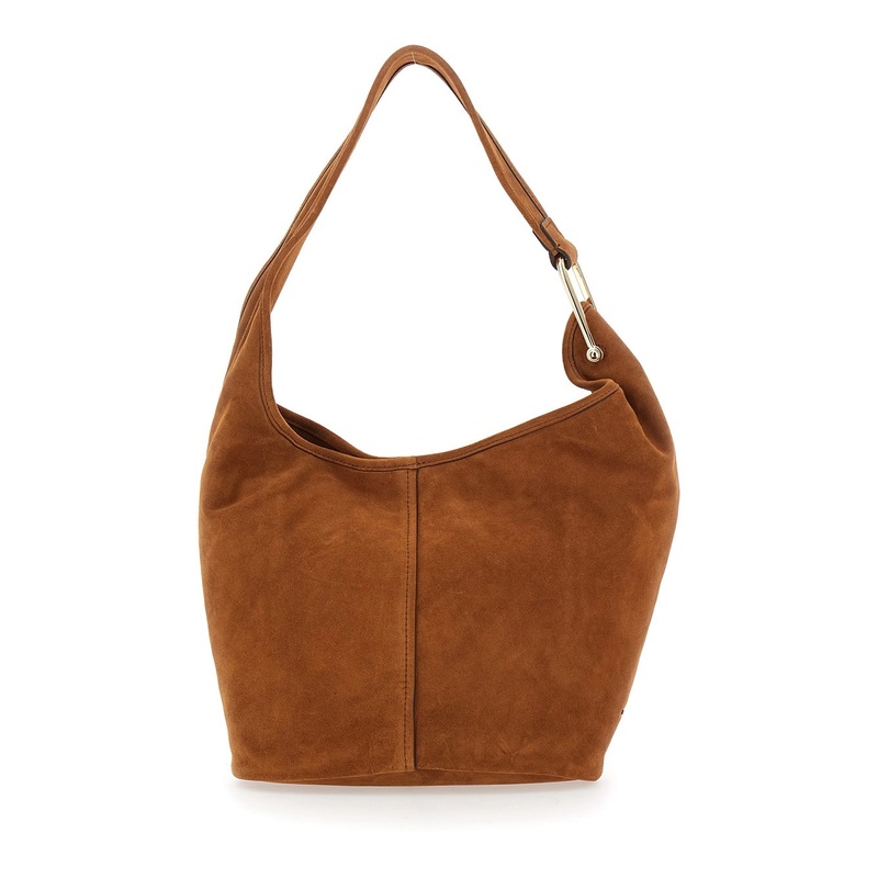 ‘Sonny’ Brown Medium Shoulder Bag with Logo Lettering on the Side in Suede Woman