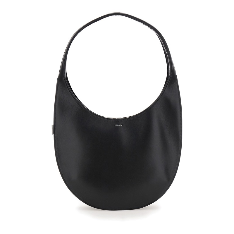 ‘Swipe Medium’ Black Shoulder Bag with Logo on Front in Leather Woman