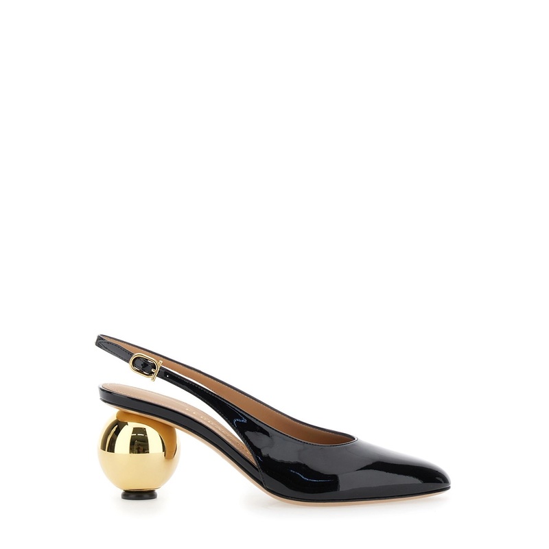‘Tessie’ Black Slingback Pumps with Spherical Heel in Patent Leather Woman