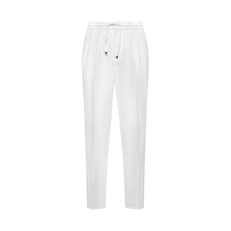 White linen and cotton leisure fit trousers