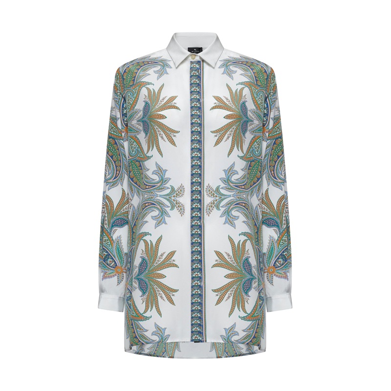 White Paisley print crpe de Chine shirt
