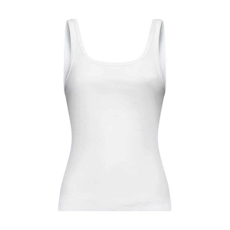 White ribbed cotton tank top|XS|S|M|L