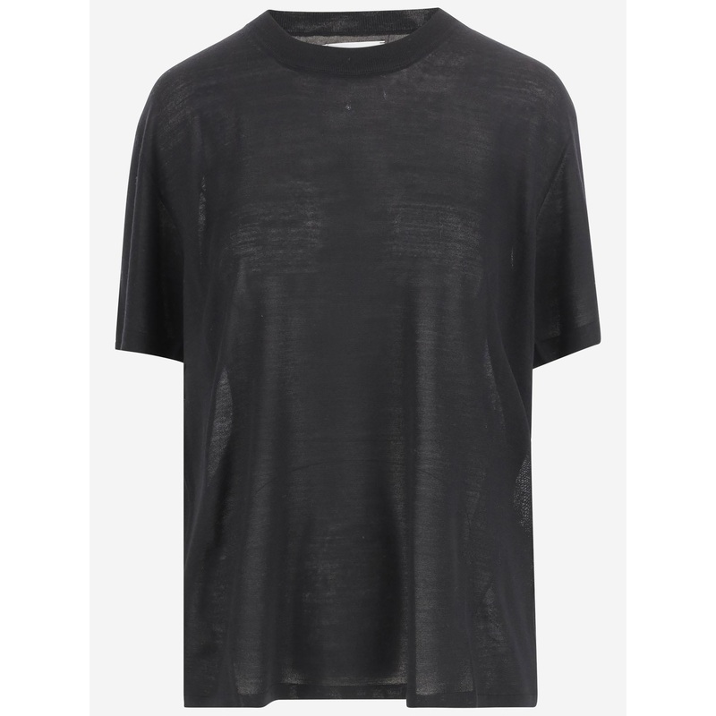 Wool T-Shirt with Logo|Black|XS|S|M