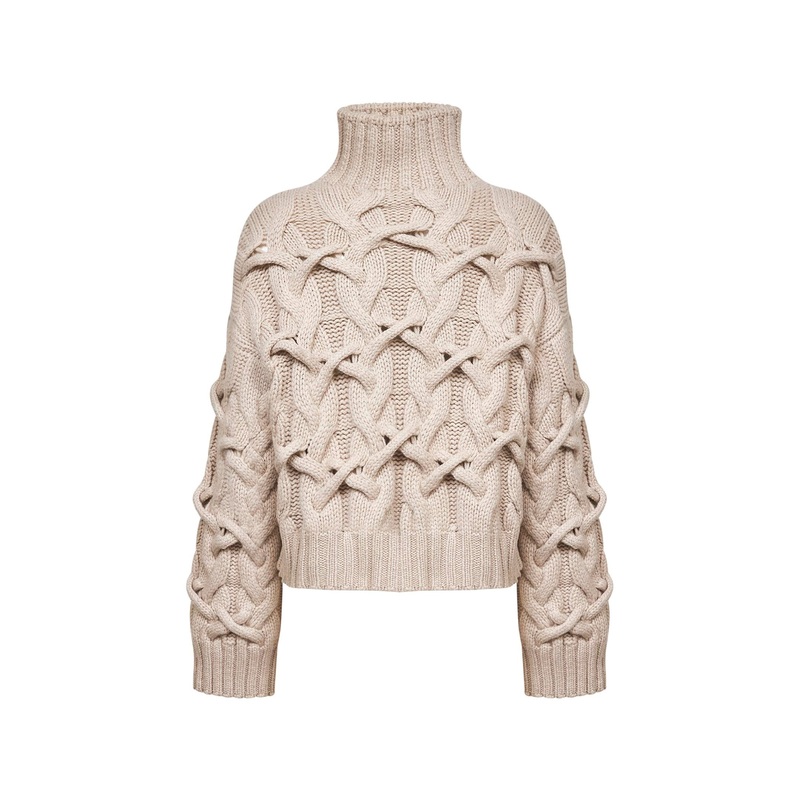 Beige Cashmere Crisscross Cable Sweater
