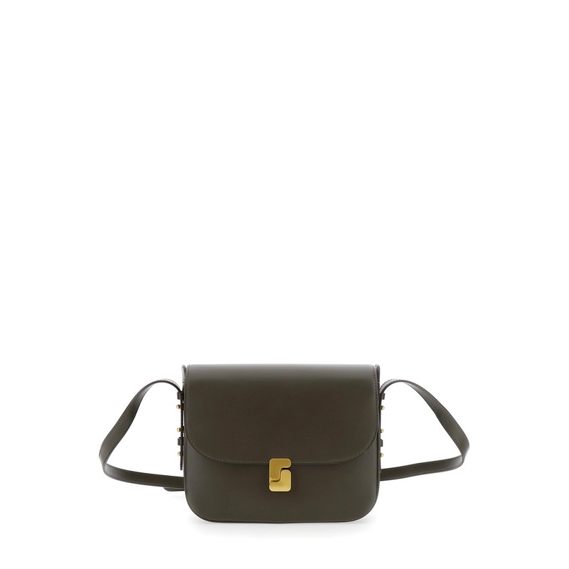 ‘Bellissima Maxi’ Green Crossbody Bag with Logo Detail on the Front in Leather Woman
