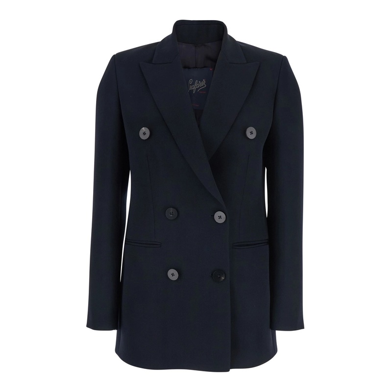 ‘Betty’ Blue Double-Breasted Jacket with Peak Lapel in Wool Woman