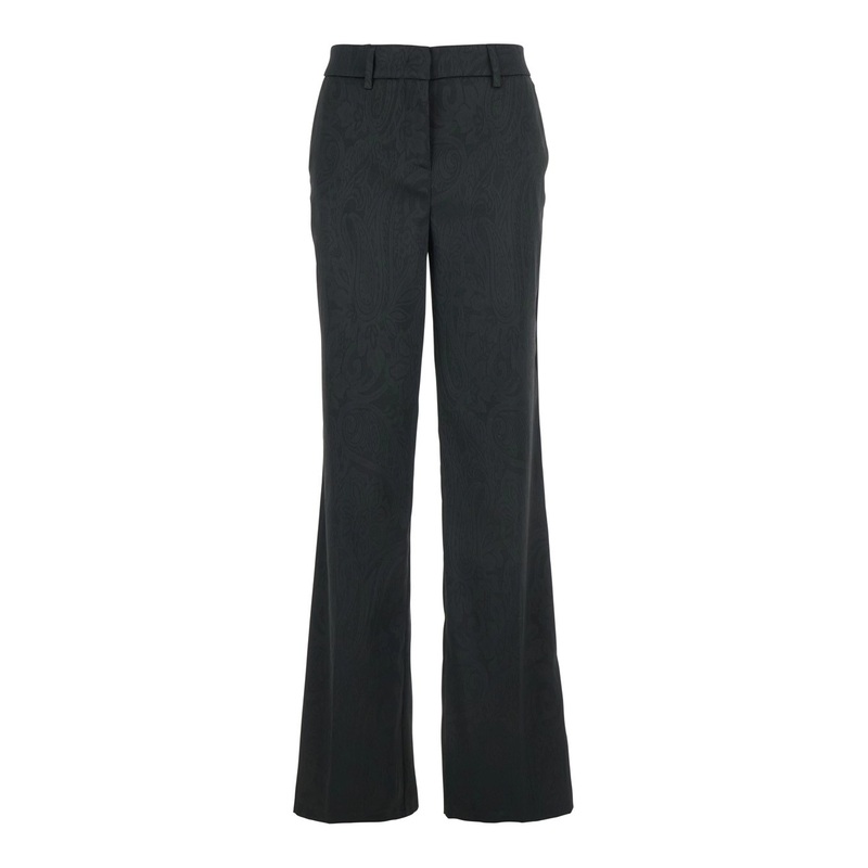 Black Trousers with Damask Effect in Fabric Woman