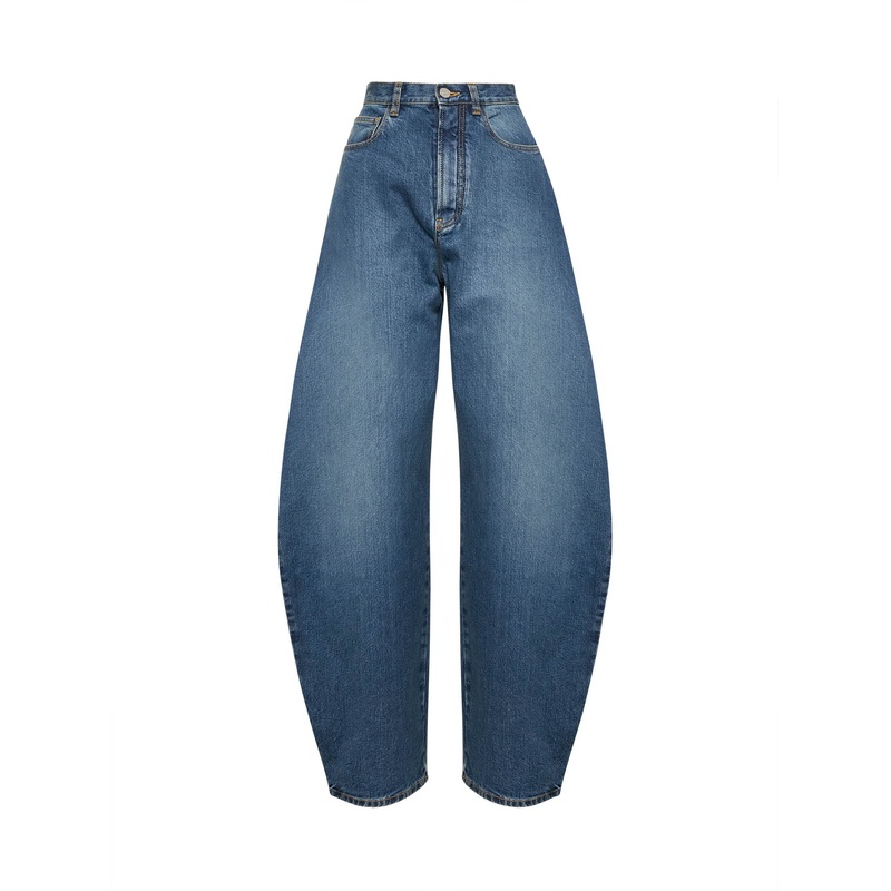 Blue faded denim barrel-leg jeans