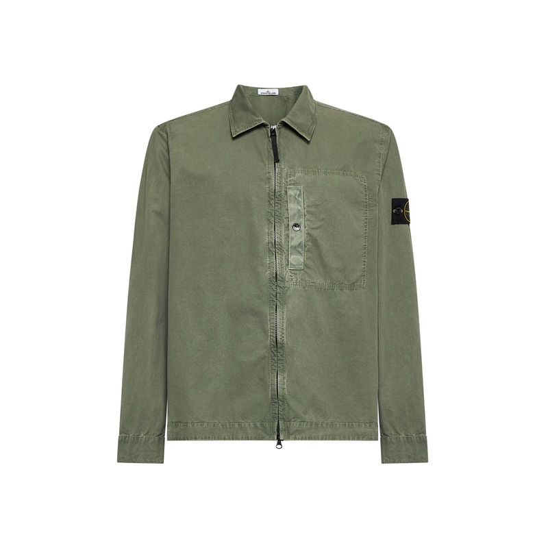 Green cotton zip-up overshirt|S|M|L|XL