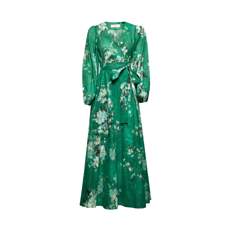 Green Everley wrap midi dress|0|1|2|3