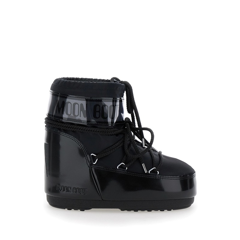 ‘Icon’ Black Snow Ankle Boots with Maxi Logo Print on the Side in Tech Fabric Woman