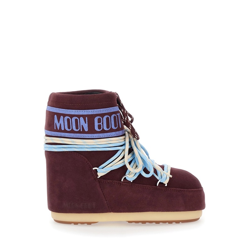‘Icon’ Bordeaux Snow Ankle Boots with Maxi Logo Print on the Side in Suede Woman