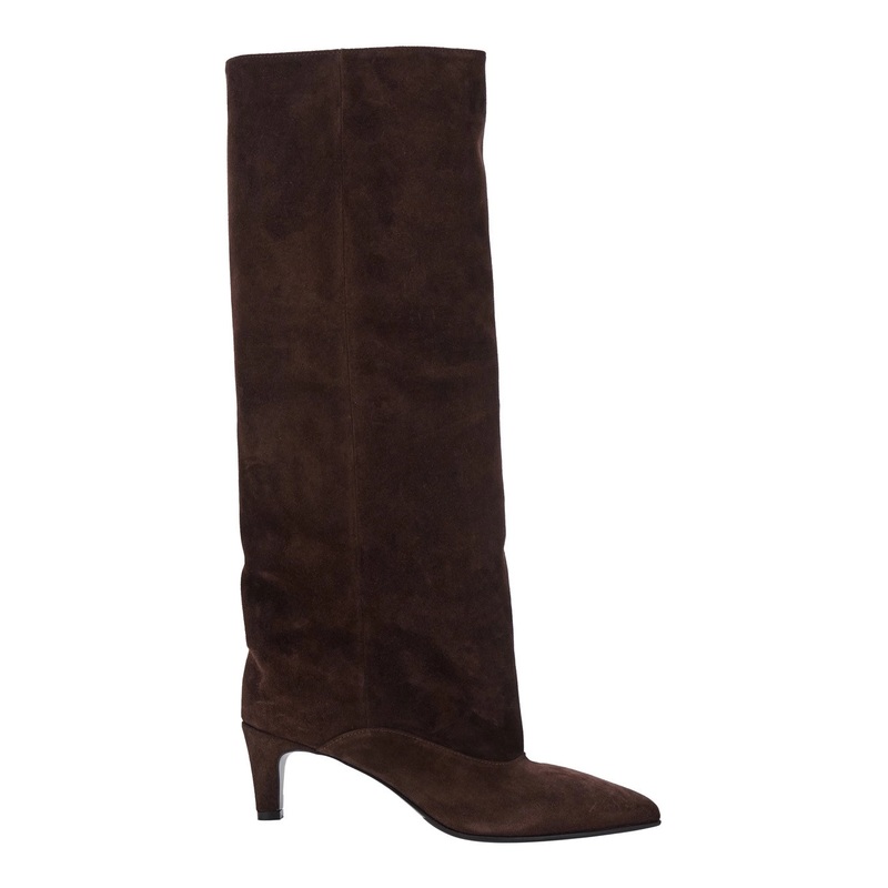 ‘Joelle’ Brown Boots with Pointed Design and Low Heel in Suede Woman