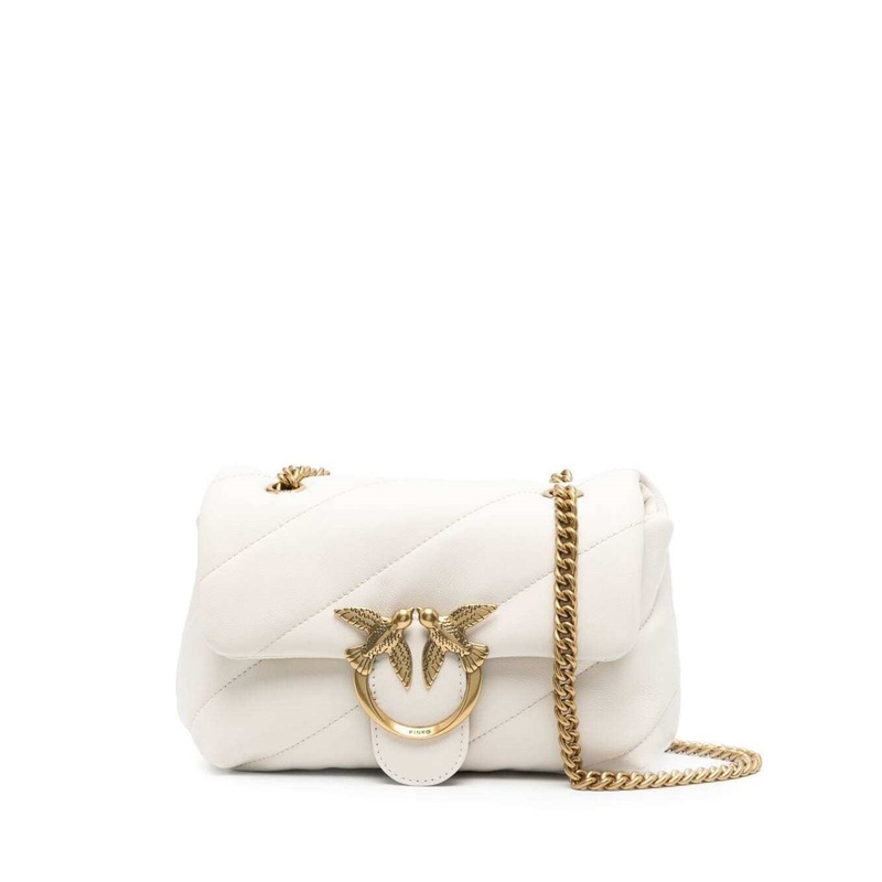 ‘Love Classic Puff’ White Shoulder Bag with Diagonal Maxi Quilting in Leather Woman Pinko