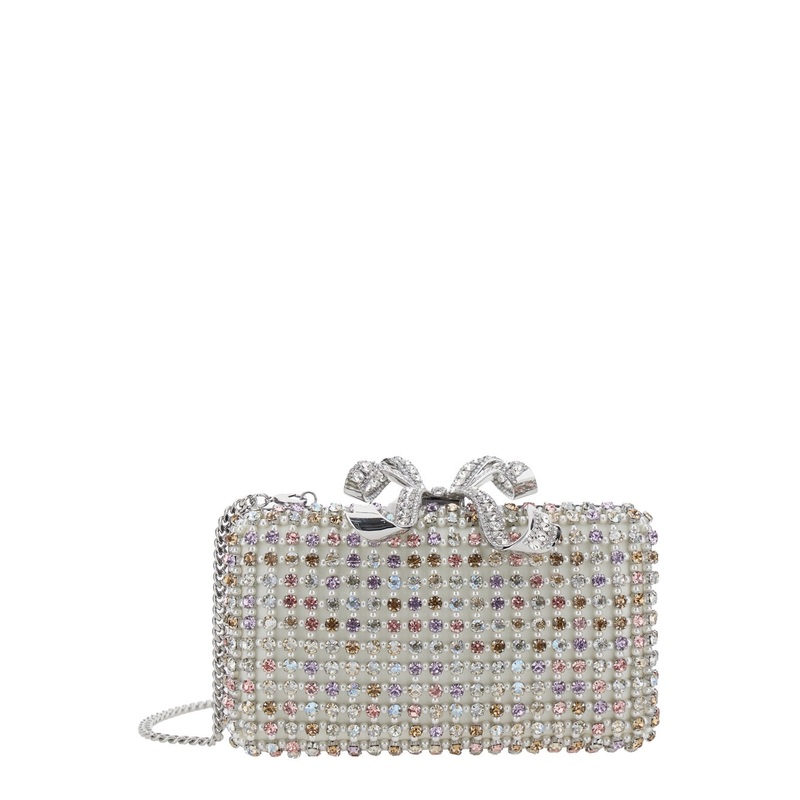 Metallic Clutch with Crystal Embellishments on the Front and Snap Bow Closure in Tech Fabric Woman
