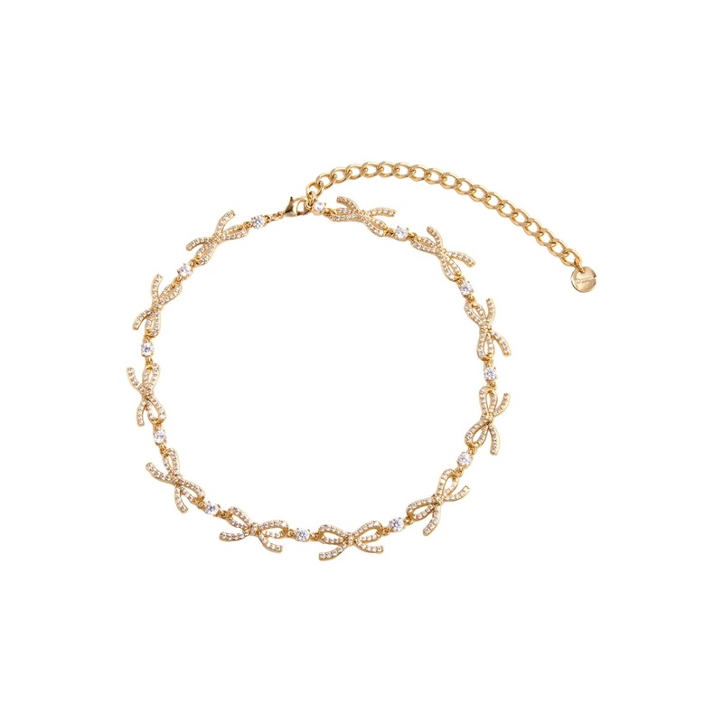 Metallic Necklace with Bow and Crystal Embellishments in Copper and Crystals Woman