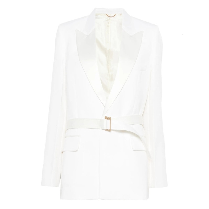 Off-White Lapel Jacket with Belt