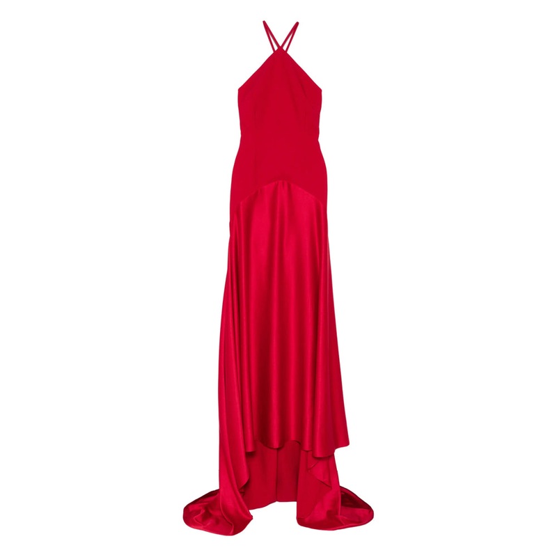 Red Halter Neck Asymmetric Dress