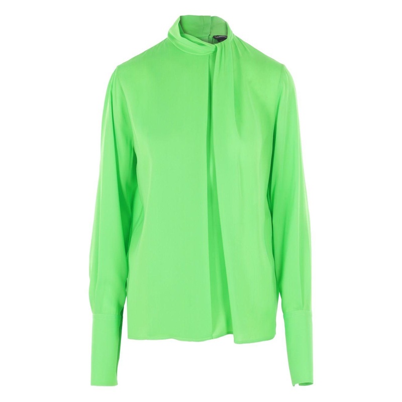 Silk Blouse with Scarf Detail|Neon Green|42