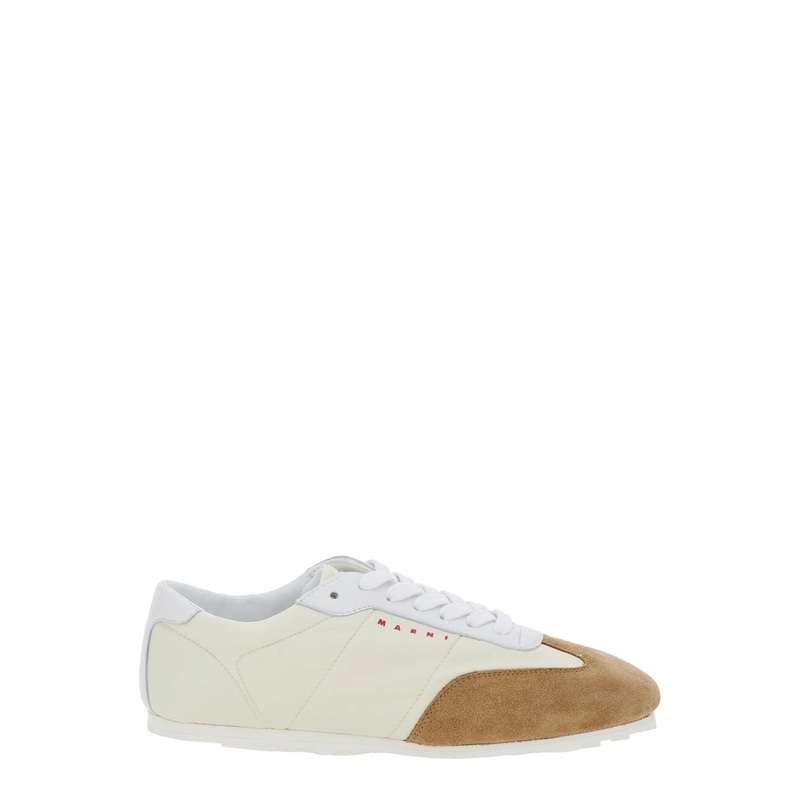 White Sneakers with Suede Details and Lettering Logo in Eco-Leather Woman