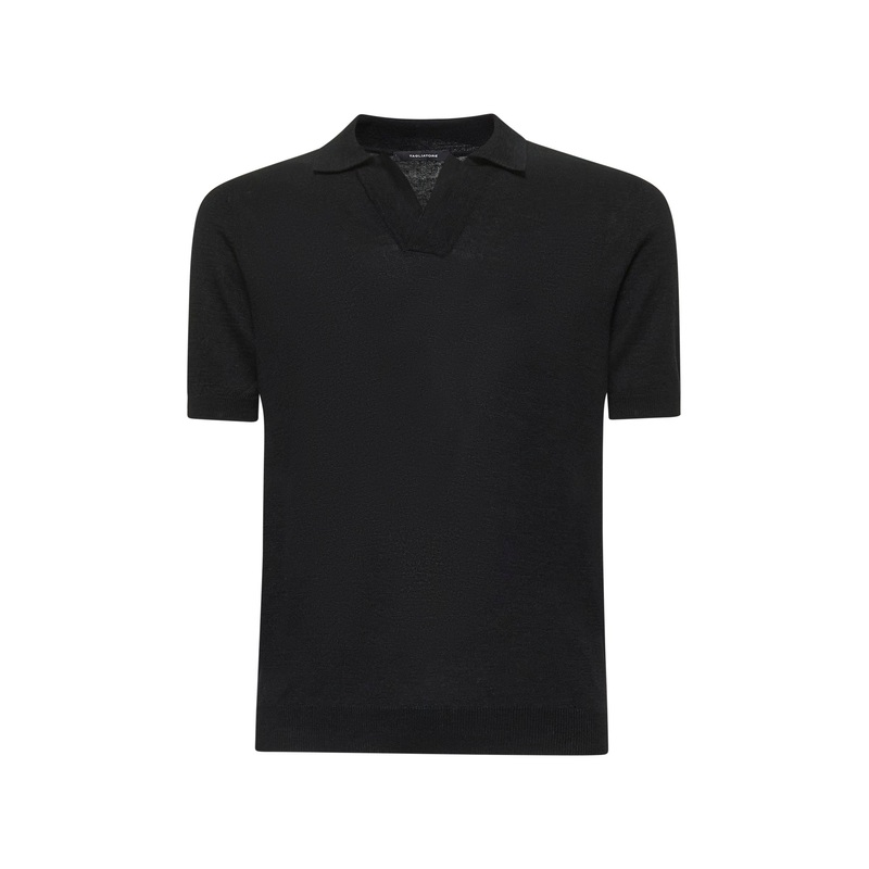 Black cotton knit polo shirt|46|48|50|52|54|56