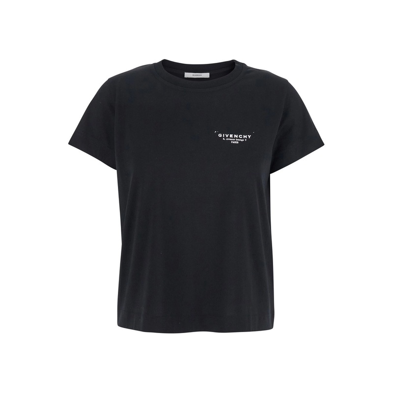 Black Crewneck T-Shirt with Logo Lettering on Front and Rear in Cotton Woman