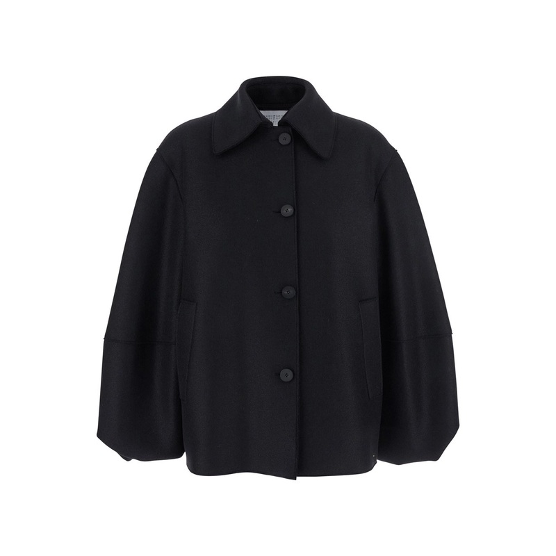 Black Jacket with Wide Collar and Balloon Sleeves in Wool Woman