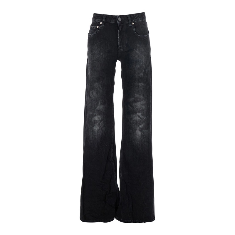 Black Jeans with Faded Effect and Wide Legi n Denim Woman