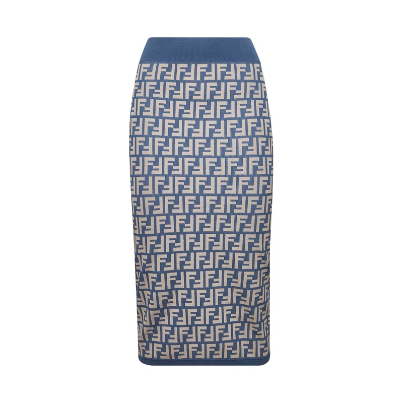 Blue FF jacquard knit midi skirt