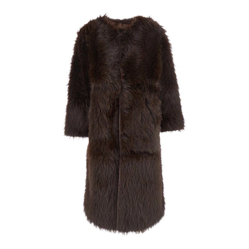 Brown Shearling with Hidden Front Fastening in Faux Fur Woman