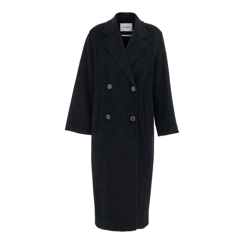 ‘Clara’ Black Double-Breasted Coat with Notched Revers in Wool Woman
