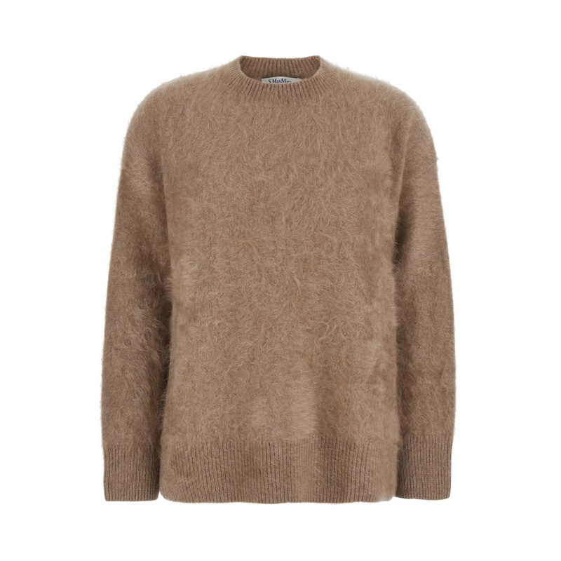‘Dante’ Beige Crewneck Sweater with Ribbed Trims in Cashmere Woman