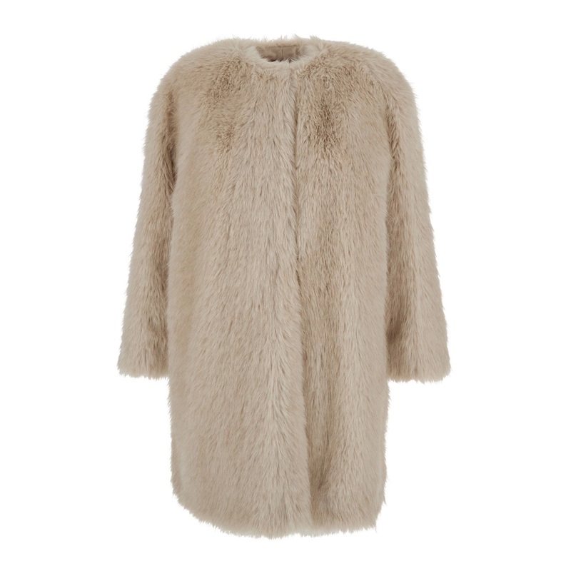 ‘Eros’ Beige Fur Coat with Front Concealed Closure in Ecofur Woman
