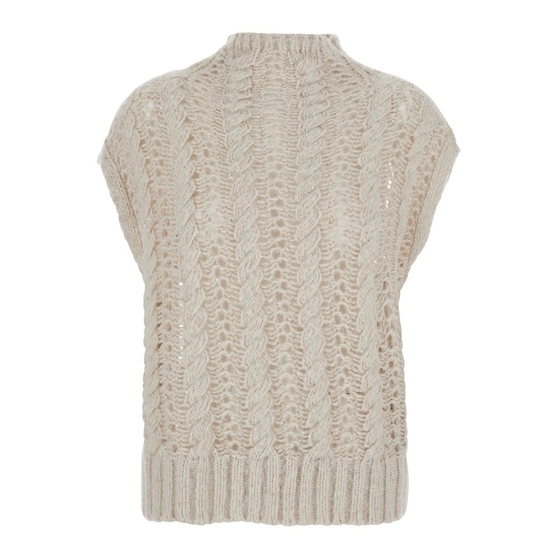 ‘Faustina’ Beige Sleeveless Crewneck Knit Vest in Wool Woman