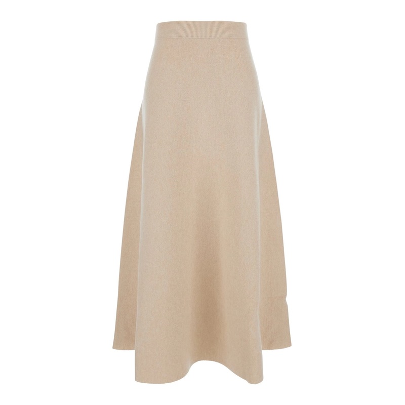 ‘Giberna’ Beige Flared Skirt with Logo Patch on the Rear in Wool and Cashmere Woman