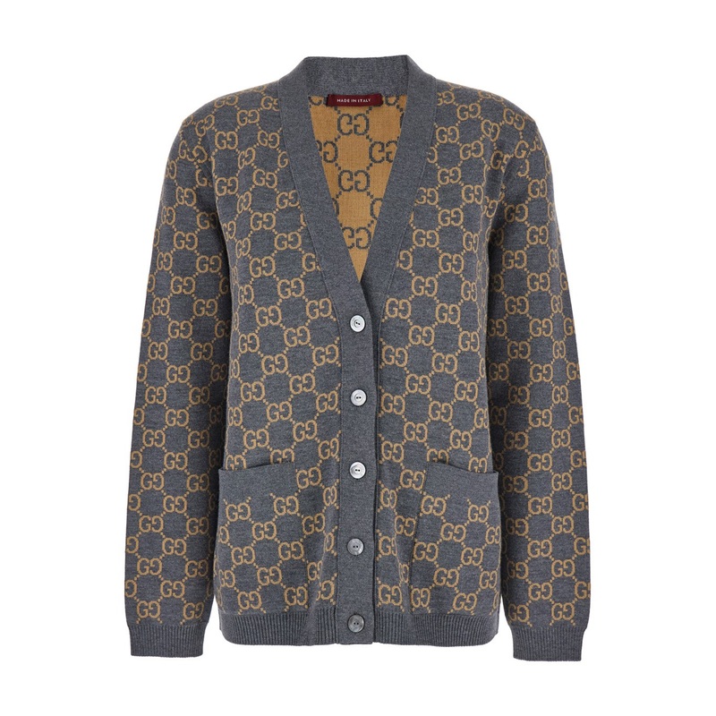 Grey Reversible Cardigan with V Neck in GG Canvas Woman