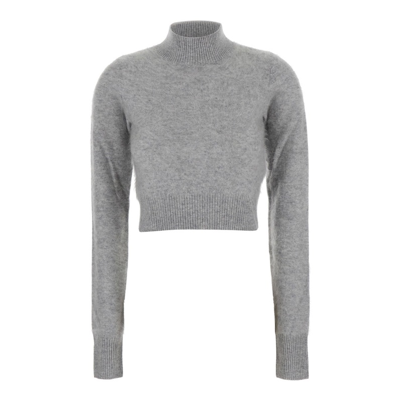‘Gubbio’ Grey Cropped Sweater with High Neck in Cashmere Woman