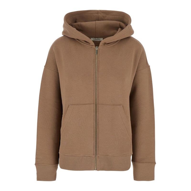 ‘Julia’ Beige Sweatshirt with Fixed Hood and Dropped Shoulders in Cotton Woman